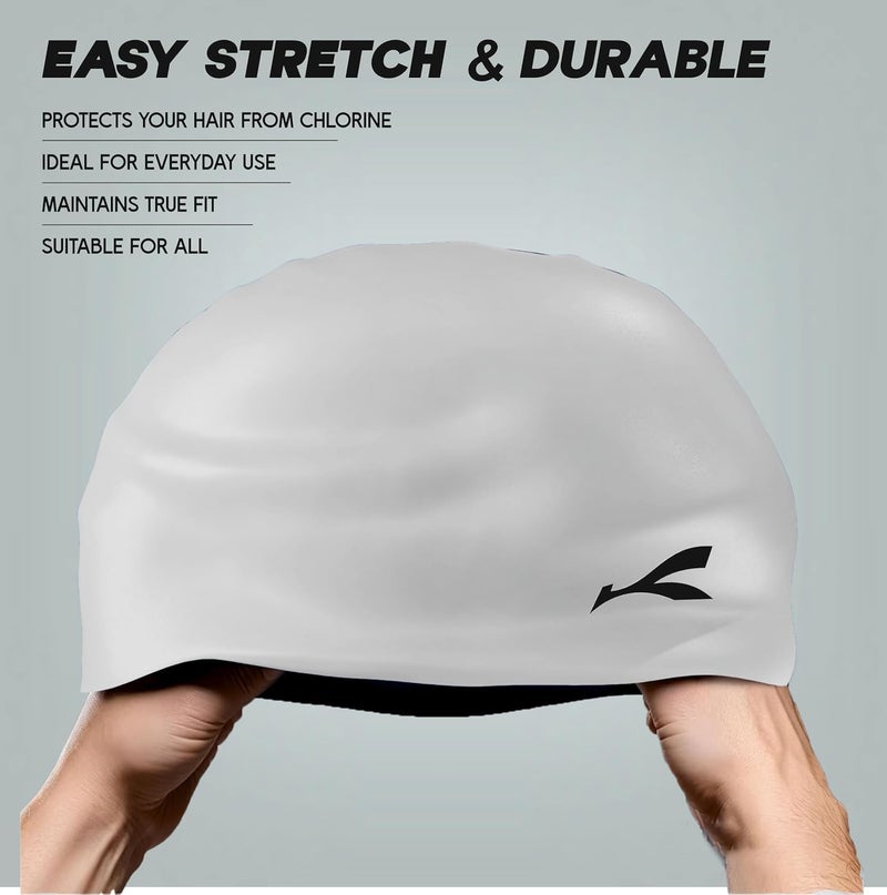 KONEX Waterproof Silicone Swimming Cap for Men & Women | Stretchable & Quick-Dry | Prevents Hair Pull & Chemical Damage | Ideal for Children & Adult (Light Grey) - Image 3